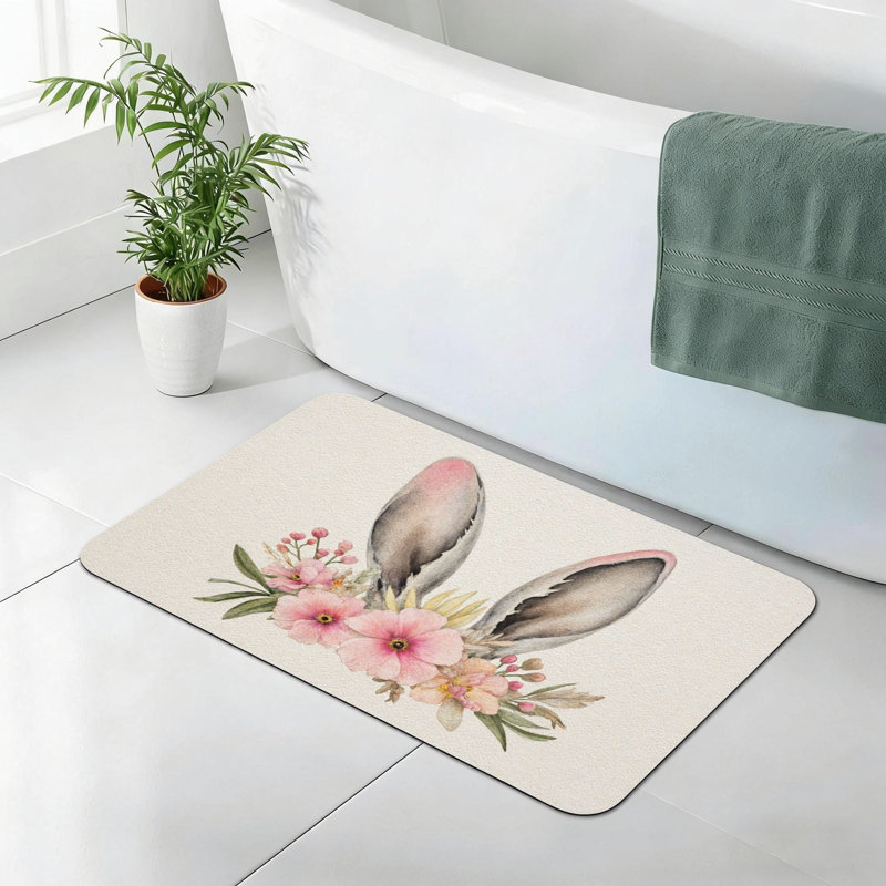 Tapis de bain Floral Bunny Ears, 20 L x 32 W, antidérapant, pour salle de bain et salle de gym