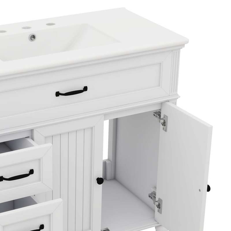 Meuble-lavabo de 36 pouces avec lavabo et tiroirs à l'intérieur de l'armoire, Blanc