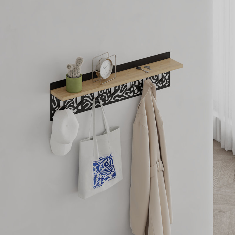 Amieva Wall Organizer with Key Hooks, Black/Natural/White