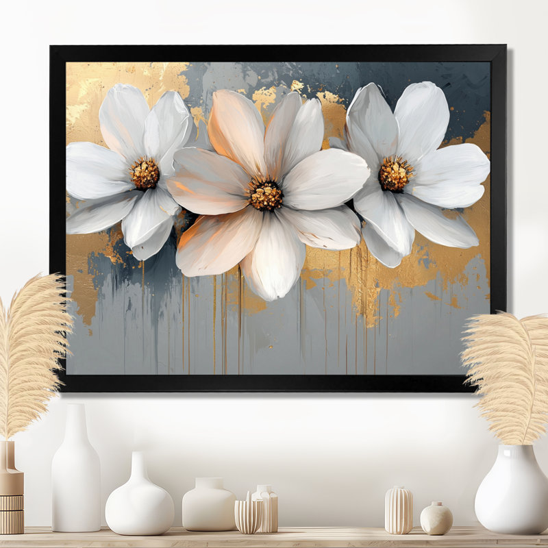 Golden Chrysanthemums Pure Form II - Chrysanthemums, art mural, H 30 po x l 40 po, Cadre simple, Noir, noir, noir, noir