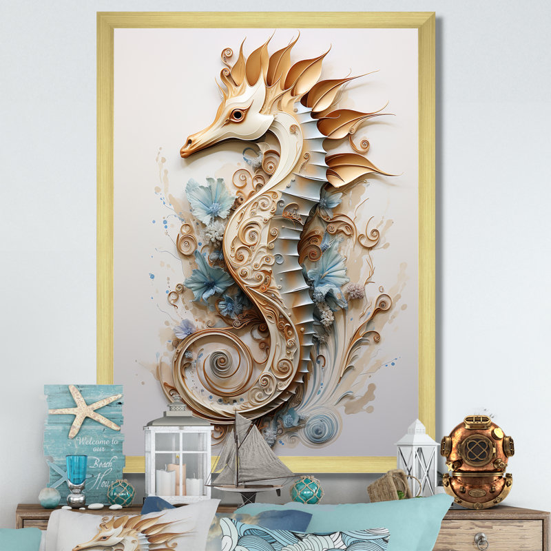 Hippocampe magique beige I sur toile, Gold Picture Framed, 40" H x 30" W