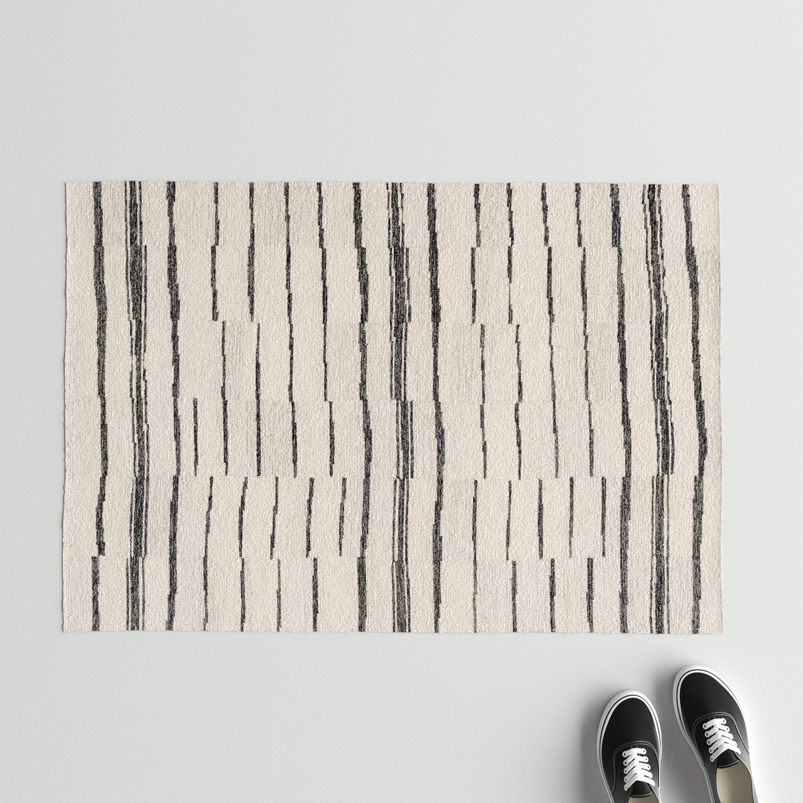 Rune Striped Handmade Tufted Wool Area Rug in Beige/Charcoal, Rectangle 2' x 3'