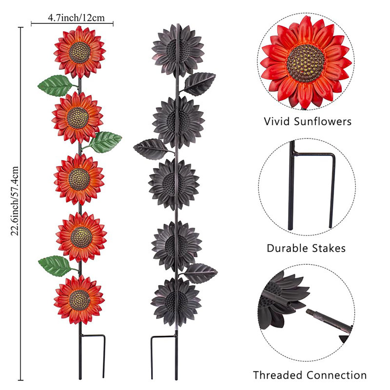 Ensemble de 3 piquets de jardin tournesols décoratifs
