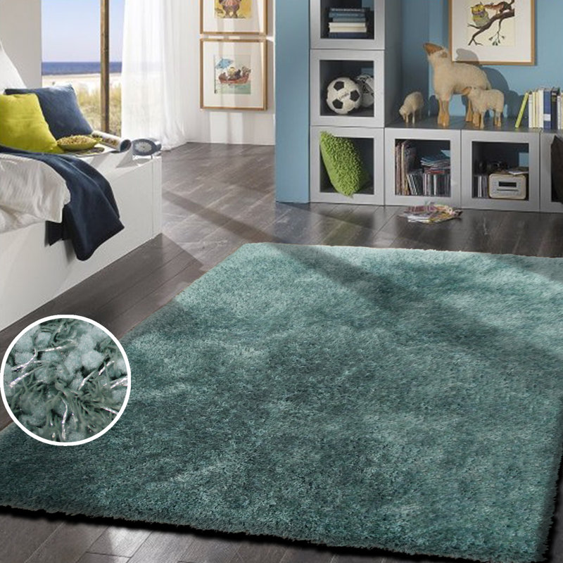 Tapis de zone bleu marine touffeté fait main, Rectangle 5 pi x 7 pi