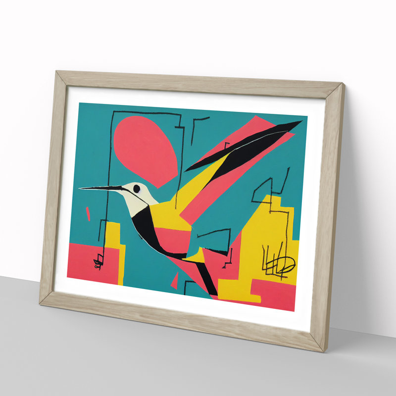 Hummingbird Graffiti Abstract 1 Piece Single Picture Frame Wall Art, 34cm H x 46cm W x 2cm D, Oak