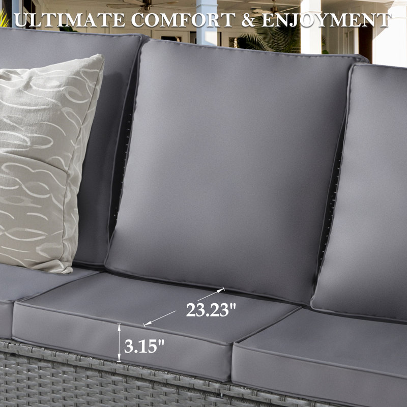 6 Pieces Patio Wicker Conversation Sofa Set with 48” Fire Pit Table, Swivel Rocker Chairs, Ottoman and Furniture Cover, Gray