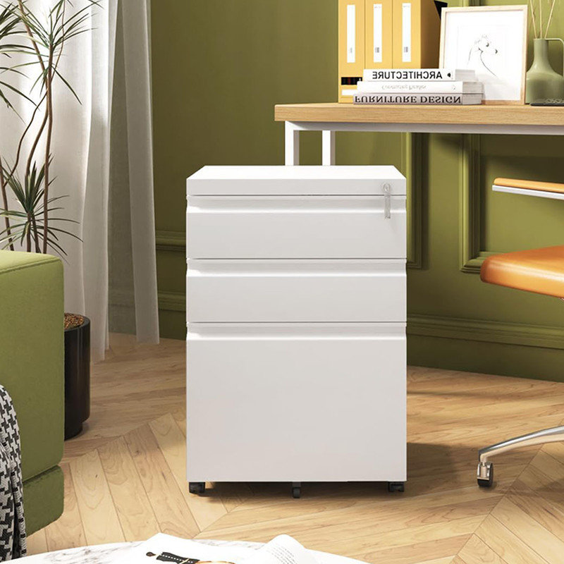 Modern Mobile File Cabinet for Home Office, Lockable 3 Drawer Filing Cabinet with Wheels, Ample Storage Capacity for A4-Size/Letter-Size/Legal-Size, White