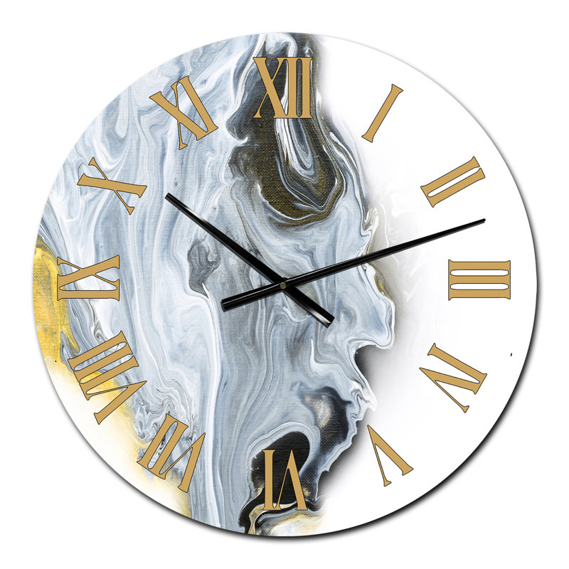 Black And White With Gold Marble Abstract - Modern Wall Clock, Medium