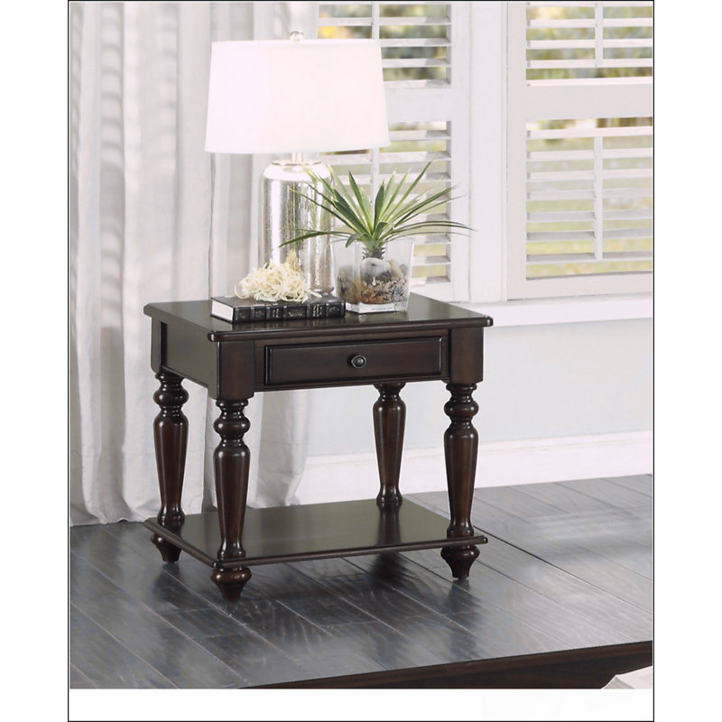 Modern Traditional Style End Table with Drawer and Bottom Shelf Espresso Finish Living Room Furniture 1pc