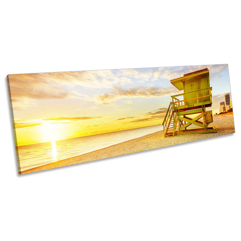 Miami Beach Sunset Lifeguard - Wrapped Canvas Panoramic Print, 40.64cm H x 121.92cm W x 2cm D