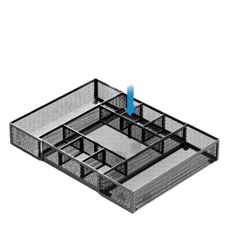Expandable Black Mesh Desk Drawer Organizer With 10 Compartments