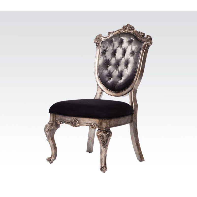 Ensemble de 2 chaises d'appoint grises - capitonnées, dossier moelleux, siège argenté gris et 2 chaises noires, dossier, base en bois