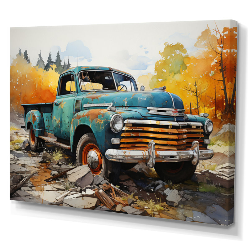 Sarcelle Pickup rétro Automn Offroad I - impression, Toile tendue, H 12 po x l 20 po x P 1 po