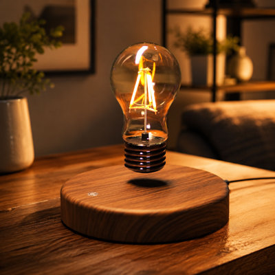 Magnetic Floating-Bulb Desk Lamp with 360° Automatic Rotation and LED Light for Unique Home-Office Night Lighting or Gifting