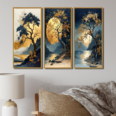 «Twilight Baobab African Tree I» - Collection de reproductions d'art sur toile, 3 pièces