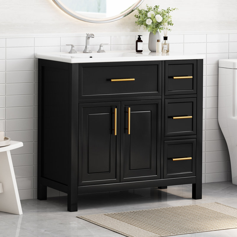 36'' Single Bathroom Vanity With Ceramic Top, Black