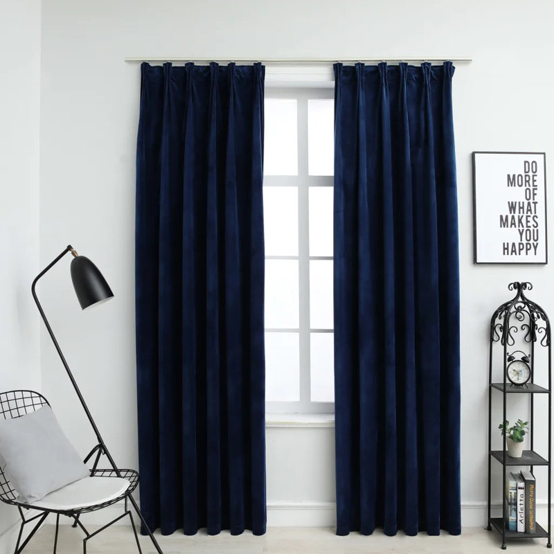 Dollman Velvet Blackout Curtain Single Panel, Dark Blue, 140cm Width x 225cm Drop