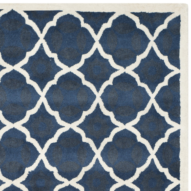 Carolene Hand Tufted Wool/Cotton/Latex Geometric Rug in Blue/Ivory