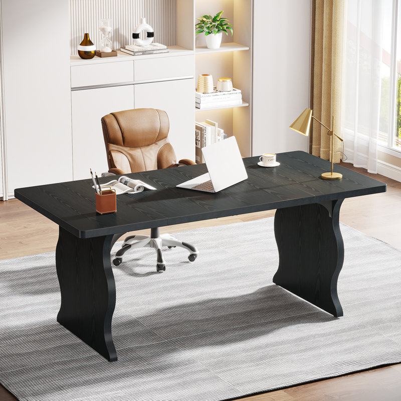 63" Large Desk, Executive Computer Desk, Double Gaming Writing Table Study Desk with Sturdy Legs, Black