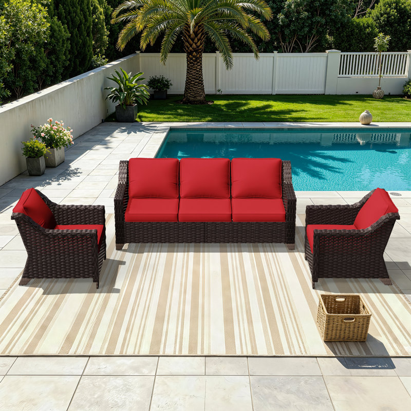 Aleira 5-Person Outdoor Seating Set with Plush Cushions, Red