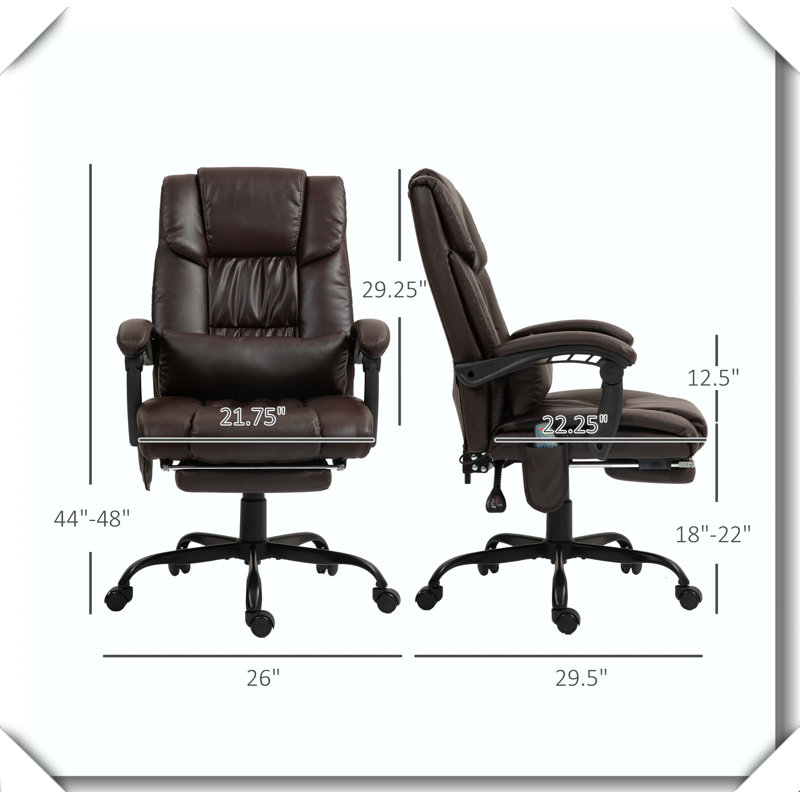 High Back Massage Office Chair 6 Vibrating Points Footrest Remote Adjustable Height, Brown