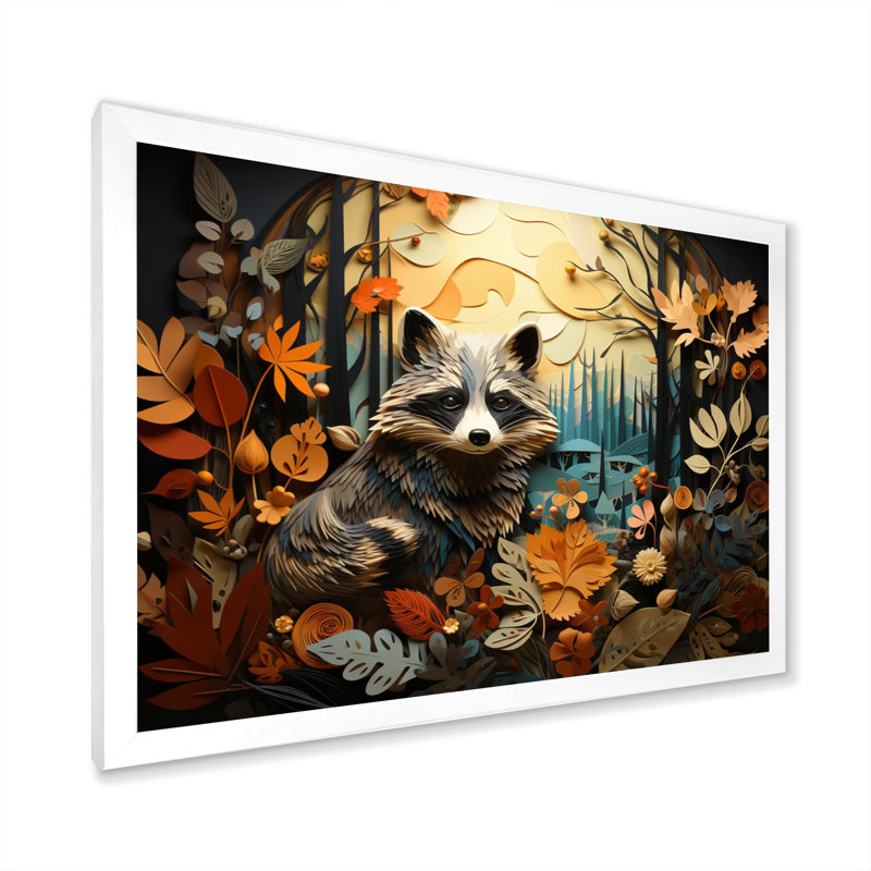 Curious Raccoon Collage I, H 34 po x l 44 po x P 1,5 po, Cadre photo blanc
