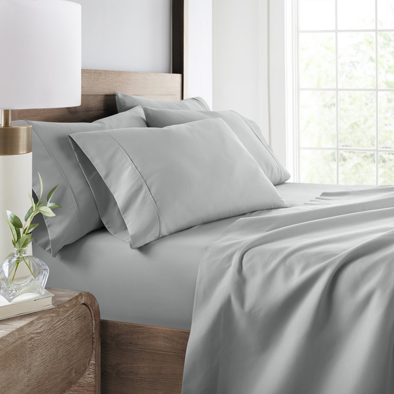 Ensemble de draps 4 pièces Ultra Soft, Ensemble de draps pour très grand lit avec 2 taie, Gris clair