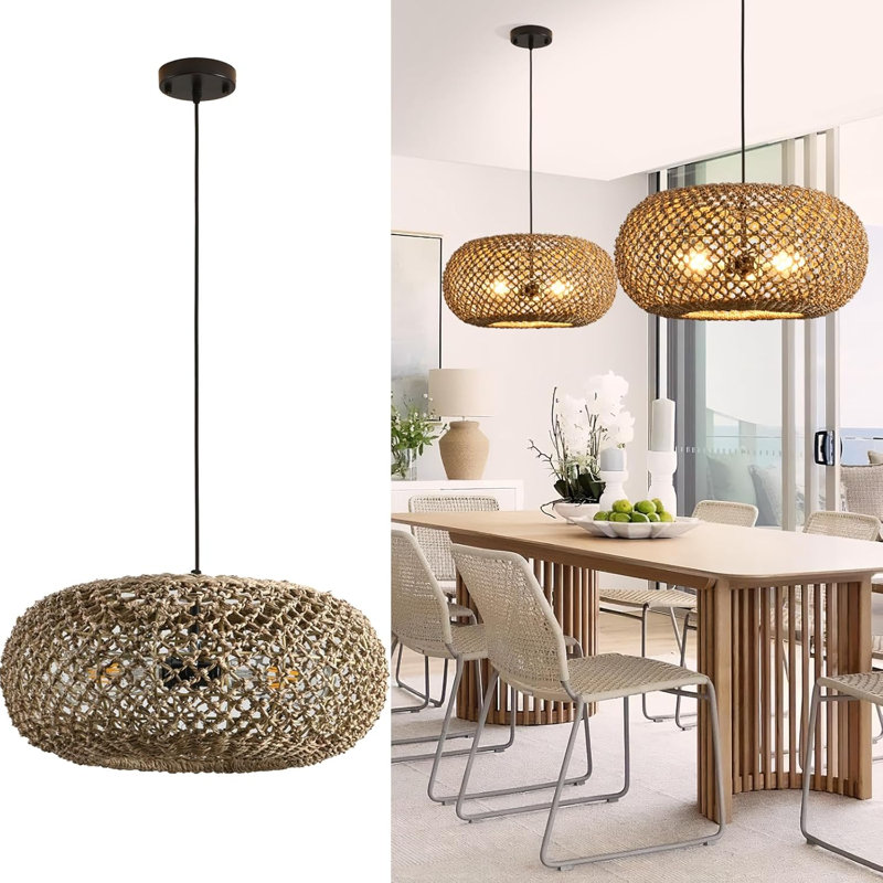 Luminaire suspendu en rotin de 15,75 pouces Boho