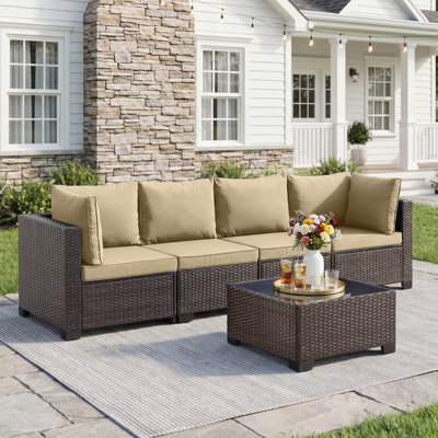 5 Piece Modular Patio Conversation Sets, Sectional Seating Group with Cushions