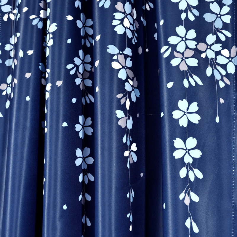 Weeping Flowers Room Darkening Pair, Navy, 52" W x 84" H