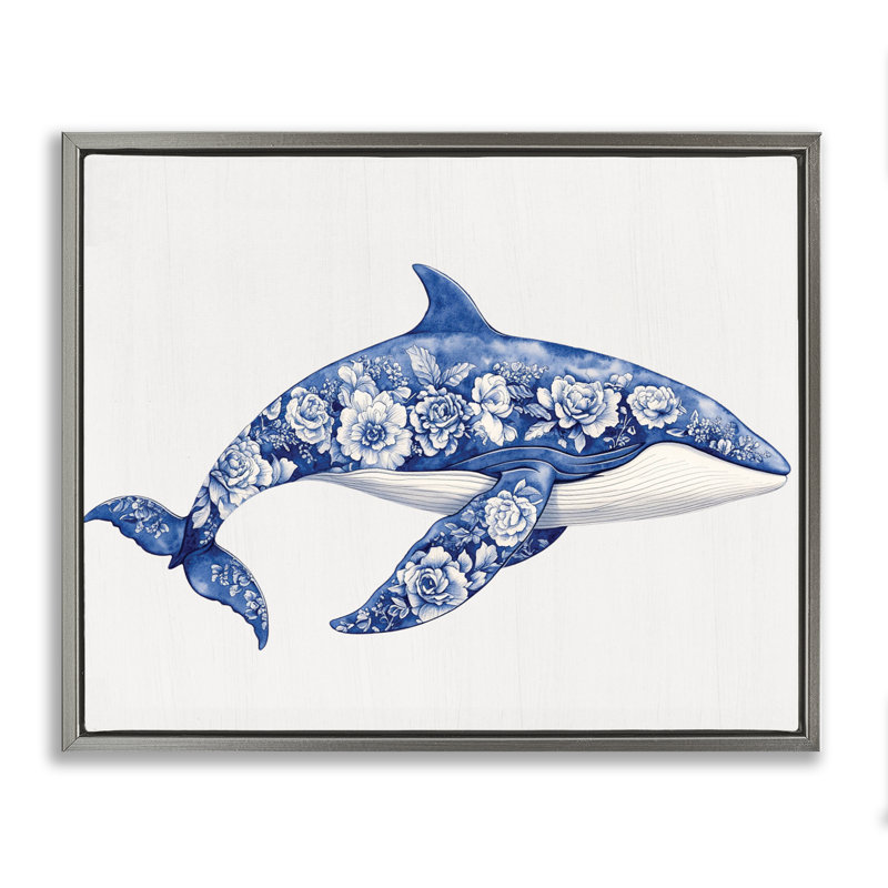 Cadre flottant Floral Toile Whale, Cadre flottant gris lustré, H 17 po x l 21 po