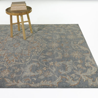 Tapis Charlie bleu/beige à médaillon traditionnel