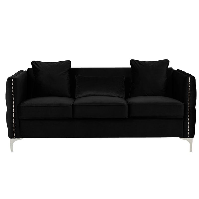 Espanola Hamerton Velvet Square Arm Sofa, Black, 73"