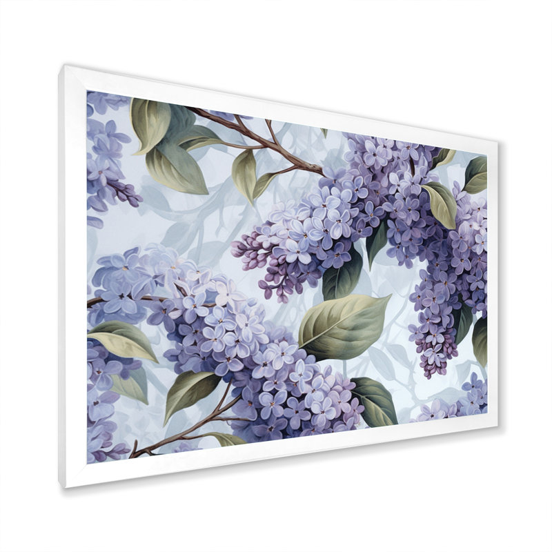 Mauve et gris, lilas, fleurs parfumées IV - art mural floral, H 34 po x l 44 po x P 1,5 po, Cadre photo blanc