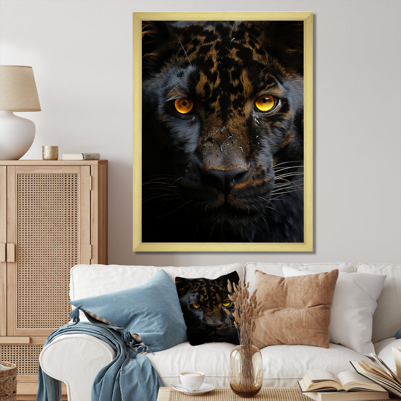 «Black White Panther Eyes Of Intensity» sur impression sur toile, H 32 po x l 16 po x P 1 po, Encadrement doré
