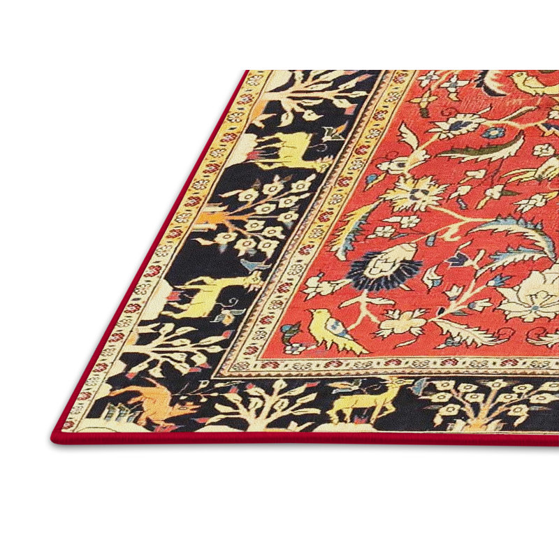 Tapis traditionnel rouge / noir Delaune, Rectangle 5 pi x 8 pi
