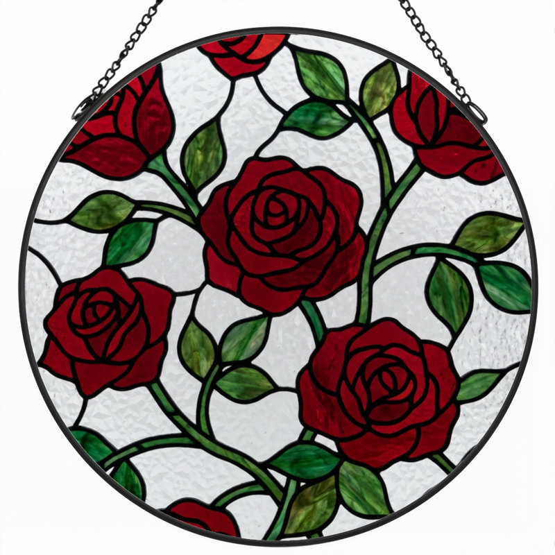 Panneau de vitrail 12 "H Roses rouges, H 12 po x l 12 po