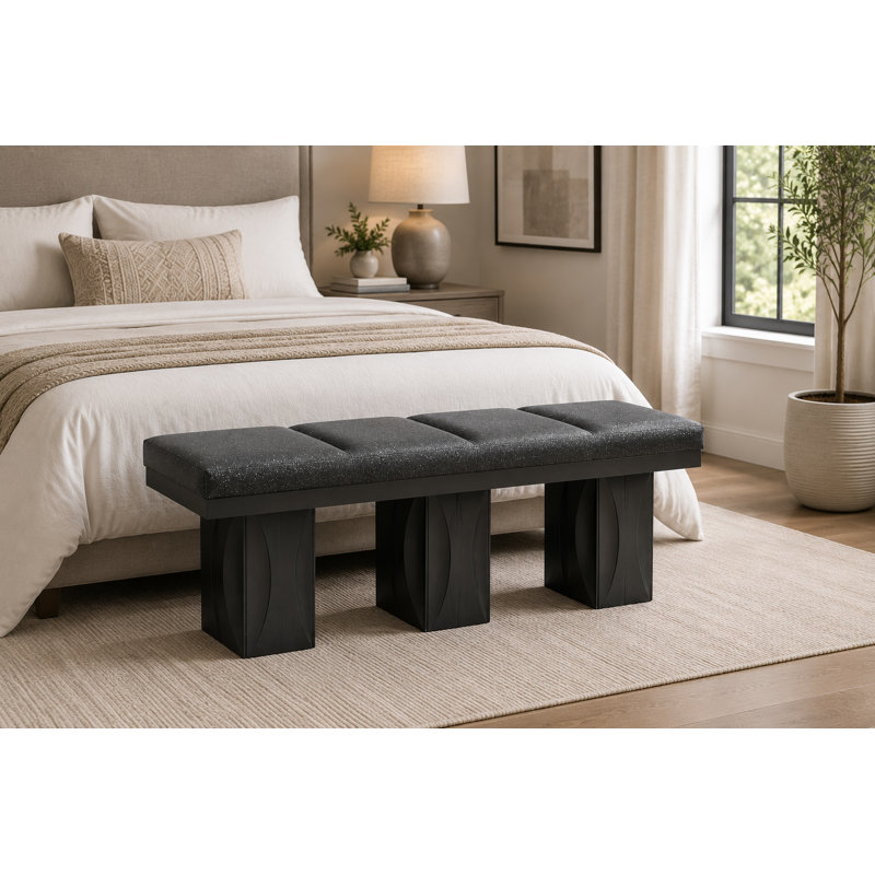 Banc de salle à manger Laronda avec assise rembourrée et base en bois, conception rectangulaire moderne, Gris