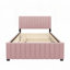 Lit plateforme tapissier en velours avec lit gigogne simple-118093237-118093238