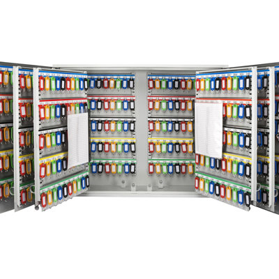 600 Key Adjustable Locking Cabinet - Gray Steel, Wall Mount, Colorful Tags For Quick Identification Locked 600 Chest Organized Retrieval