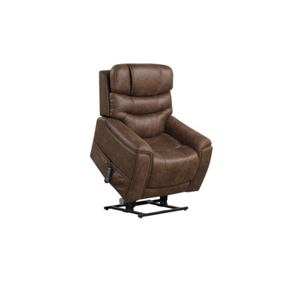 Walnut Finish Transitional Power Lift Chair with Dual Motors, Patented Headrest/Lumbar System, and Air Massage