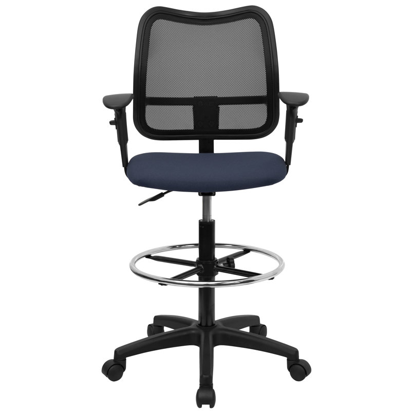  Chaise de dessinateur en maille à dossier moyen avec accoudoirs réglables, Bleu marine, Inclus