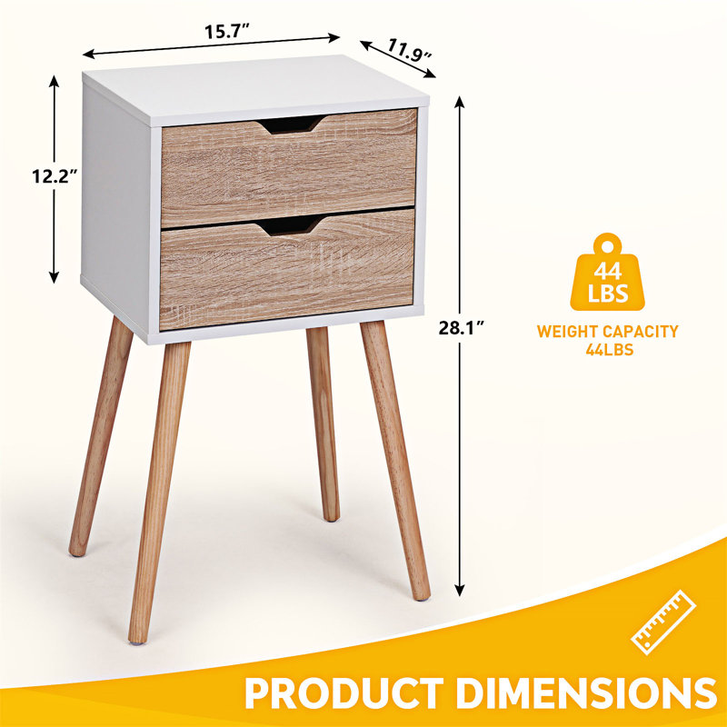 Nightstand Bedside Table with Drawer, White