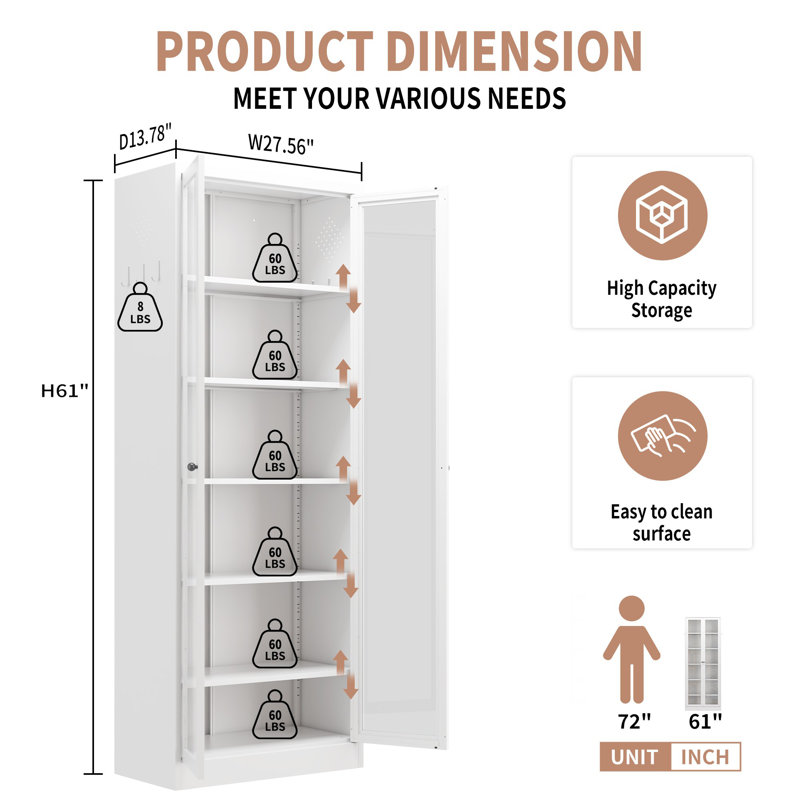 61" Kitchen Pantry Cabinet With Adjustable Shelves