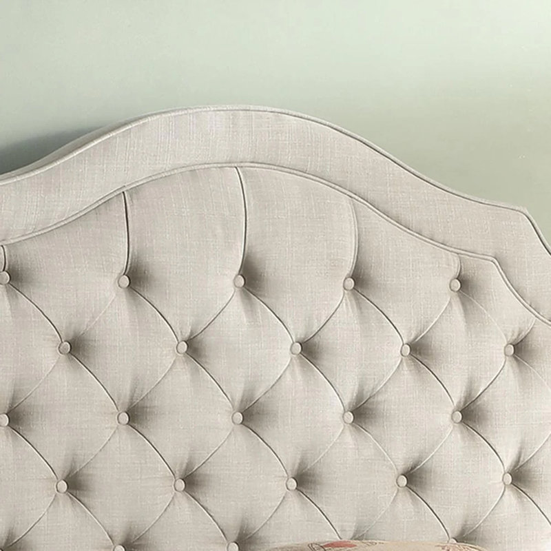 Linen Upholstered Bed with Adjustable Headboard and Button Tufting, Queen, Beige