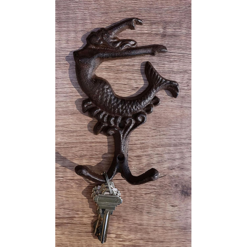 Distressed Brown Iron Mermaid Wall Hooks Set of 2