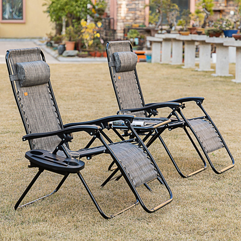 Ensemble de chaises Zero Gravity avec table d'appoint, fauteuil inclinable pliable avec porte-gobelets, Gris