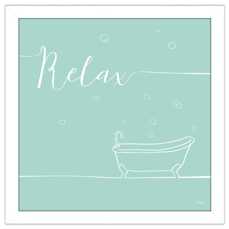 «Underline Bath V Teal», art textuel, H 21,5 po x l 21,5 po x P 0,75 po, Cadre blanc