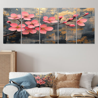 «Pink and Gold Spring Cherry Blossom II», ensemble d'art sur toile Cherry Blossom