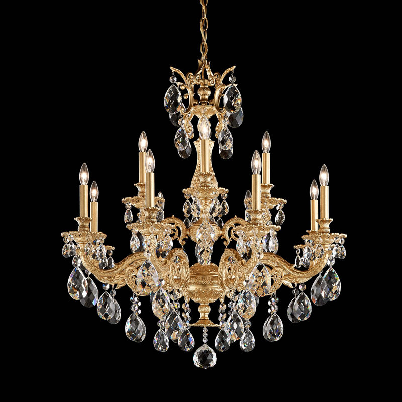 Milano 12 Light 32.5in x 33.5in Two-Tier Chandelier in Heirloom Bronze with Clear Heritage Handcut Crystals, Czech